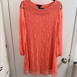 Style & Co Coral Lace Long Sleeve Dress, medium